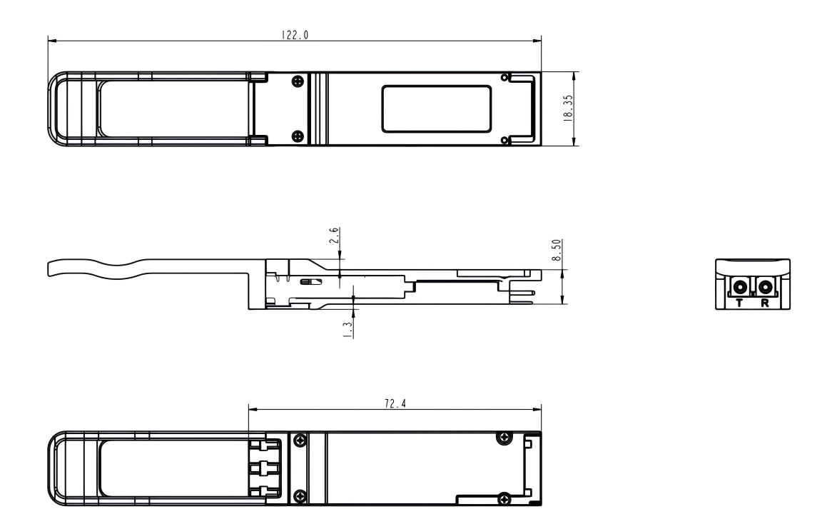 Dimensions of 100G optical modules Dimensions of 100G optical modules