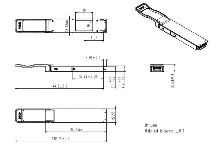 Dimension of 400G optical modules Dimension of 400G optical modules