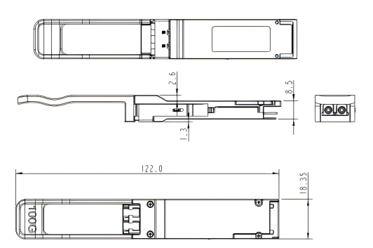Dimensions of 100G optical modules Dimensions of 100G optical modules