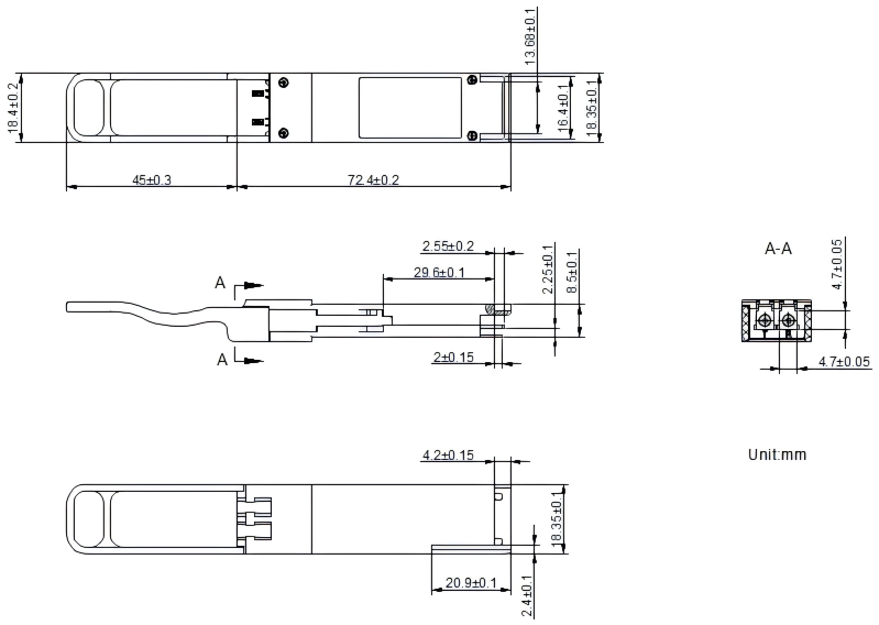 Dimensions of 100G optical modules Dimensions of 100G optical modules