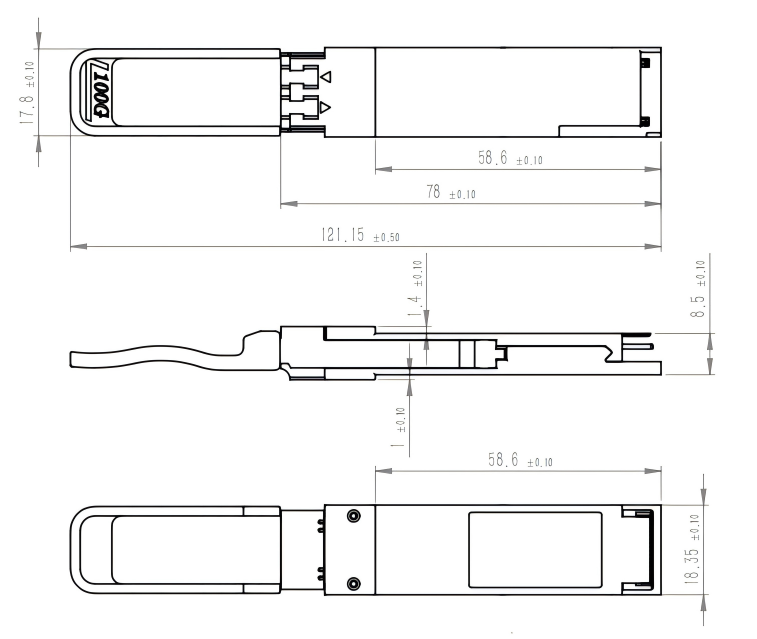 Dimensions of 100G optical modules Dimensions of 100G optical modules