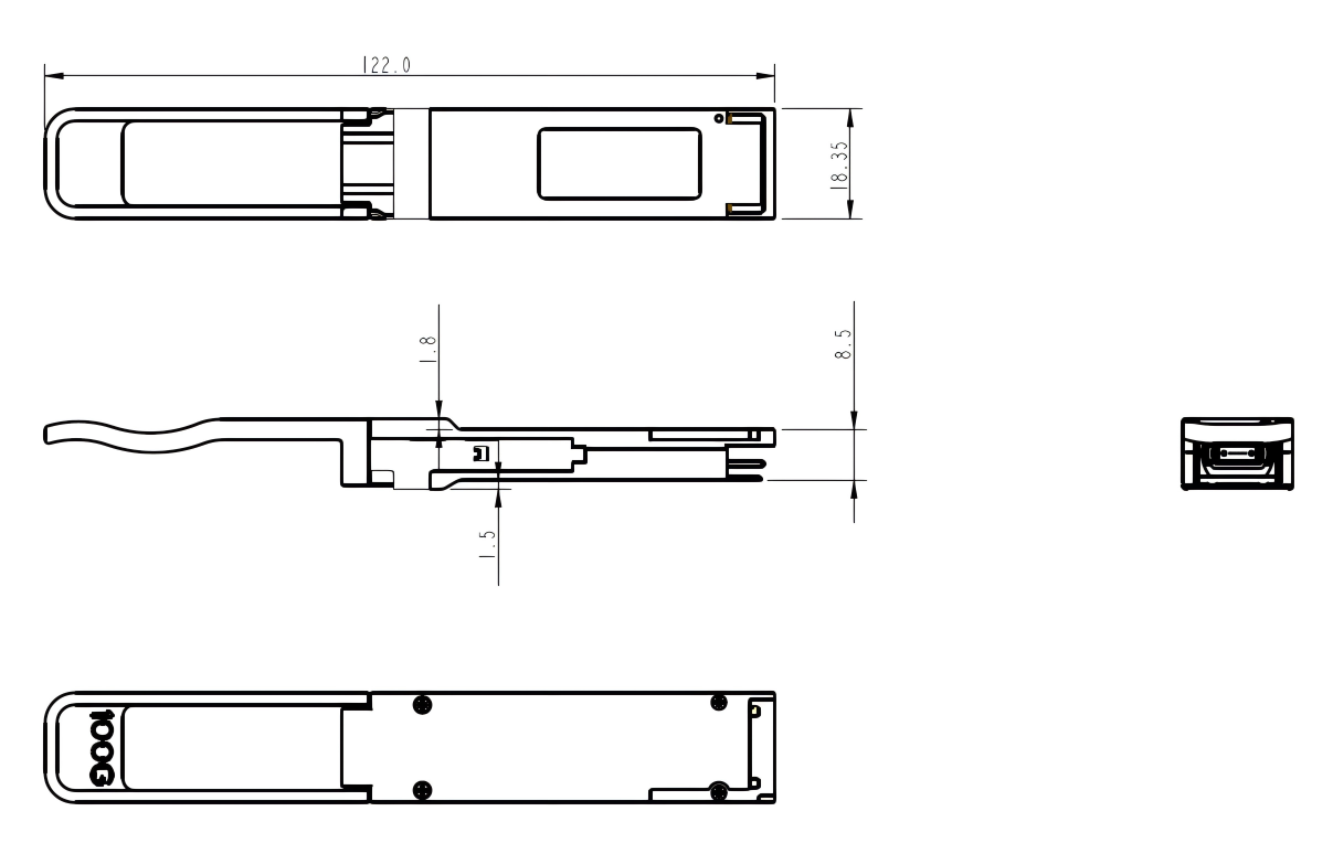Dimensions of 100G optical modules Dimensions of 100G optical modules