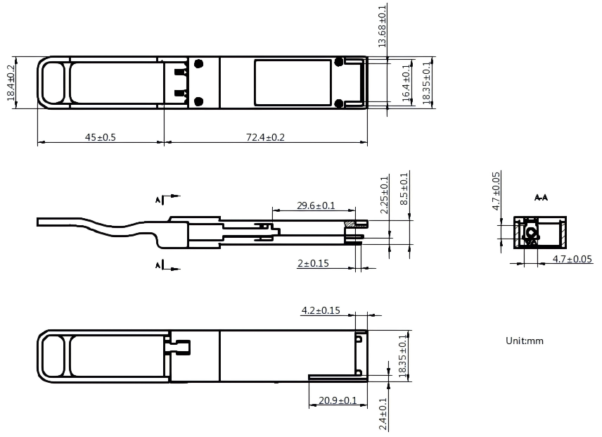 Dimensions of 100G optical modules Dimensions of 100G optical modules