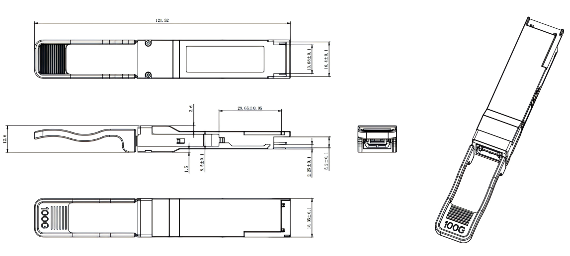 Dimensions of 100G optical modules Dimensions of 100G optical modules
