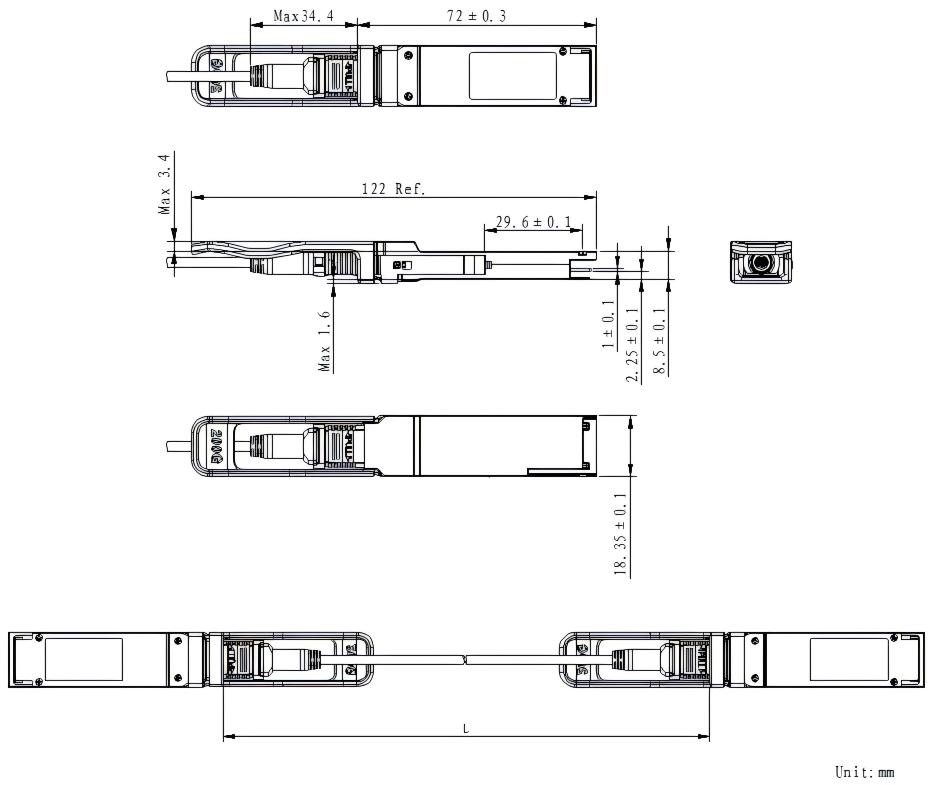 dimensions of a 200G optical module dimensions of a 200G optical module